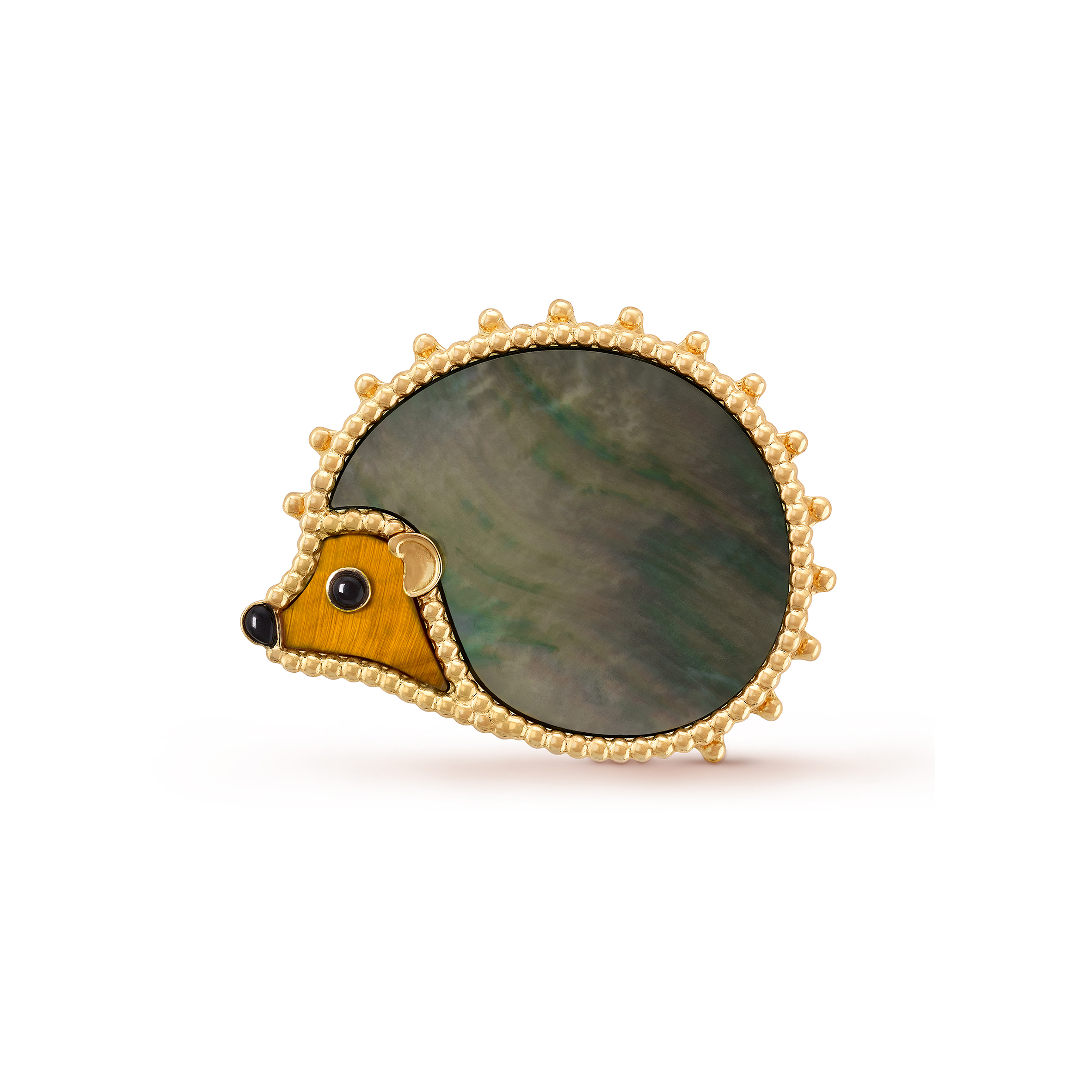 VAN CLEEF ARPELS LUCKY ANIMALS HEDGEHOG CLIP - YELLOW GOLD, MOTHER-OF-PEARL, ONYX, TIGER EYE  VCARP2AZ00